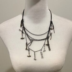 Modcloth Black Gold Silver Multi-Layered Tool Charm Necklace